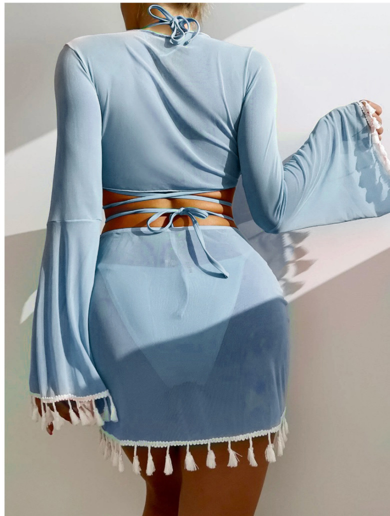 Женские купальники Fringe Top с длинным рукавом Coverup Сексуальная мини-юбка Купальный костюм